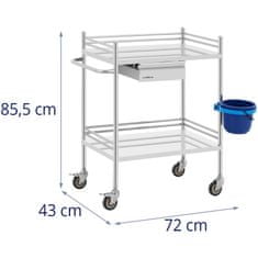 Greatstore Kosmetický laboratorní vozík na ošetření v ocelové zásuvce 2 police 72 x 43 x 85,5 cm