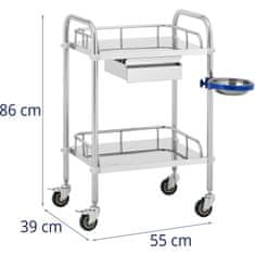 shumee Kosmetický laboratorní vozík na ošetření z oceli 2 police 1 zásuvka 55 x 60 x 86 cm 20 kg
