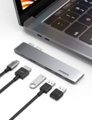 Greatstore Multifunkční HUB port pro MacBook Pro / Air 2x USB-C na USB-C HDMI 3x USB 3.0 - šedý