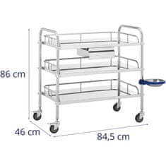 Greatstore Kosmetický laboratorní vozík na ošetření v ocelové zásuvce se 3 policemi 84,5 x 46 x 86 cm