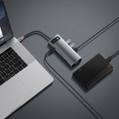 shumee Multifunkční HUB 9v1 USB-C 3xUSB 3.2 PD VGA Full HD HDMI 4K TF a čtečka SD karet RJ45 šedá