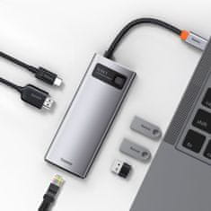 Greatstore Multifunkční zařízení 6 v 1 USB USB-C PD HDMI 3x USB 3.2 RJ45 Šedá barva