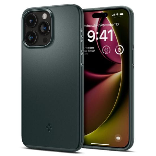 Spigen Silikonový kryt na iPhone 16 PRO MAX 6.9" Spigen Thin Fit Mag MagSafe Abysální zelený