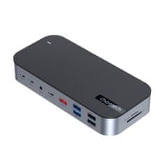 shumee HUB adaptér M52 USB-C USB-A HDMI VGA DP SD TF RJ45 Aux PD Šedá