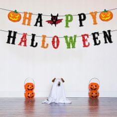 Korbi Velká Halloweenská girlanda, barevná halloweenská dekorace, řetízek a přívěsek, 17 prvků