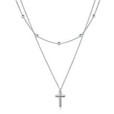 SPERKY4U Dvojitý stříbrný náhrdelník - křížek