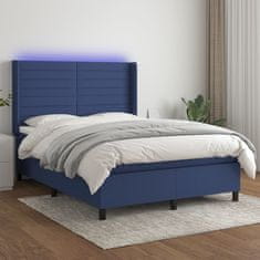 Greatstore Box spring postel s matrací a LED modrá 140x190 cm textil