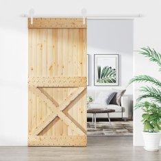 Greatstore Posuvné dveře s kováním 95 x 210 cm masivní borové dřevo