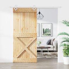 Greatstore Posuvné dveře s kováním 90 x 210 cm masivní borové dřevo