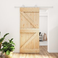 Greatstore Posuvné dveře s kováním 90 x 210 cm masivní borové dřevo