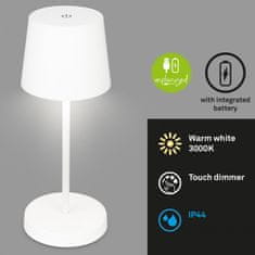 BRILONER BRILONER LED nabíjecí stolní lampa 26 cm 2,6W 150lm bílé IP44 BRILO 7423016