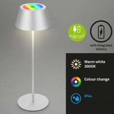 BRILONER BRILONER LED RGB nabíjecí stolní lampa 38 cm 2W 200lm chrom IP44 BRILO 7466018