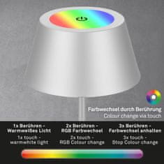 BRILONER BRILONER LED RGB nabíjecí stolní lampa 38 cm 2W 200lm chrom IP44 BRILO 7466018