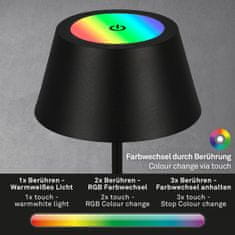 BRILONER BRILONER LED RGB nabíjecí stolní lampa 38 cm 2,6W 200lm černá IP44 BRILO 7466015