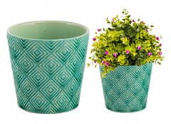 Polnix Zelený keramický obal na květinu stylový 13,5 x 13 cm