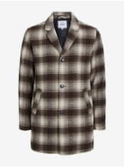 Jack&Jones Hnědý pánský kostkovaný kabát s příměsí vlny Jack & Jones Zac XL