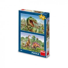 Dino Puzzle 2v1 Souboj dinosaurů 2x48 dílků 26x18cm v krabici 19x27,5x4cm