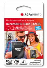 Agfaphoto Paměťová karta AGFA Micro SDHC 32 GB 100 MB / s U1 V10 + ADAPTÉR