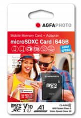 Agfaphoto Paměťová karta AGFA Micro SDHC 64 GB 100 MB / s U1 V10 + ADAPTÉR