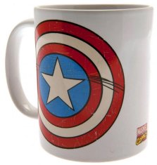 CurePink Bílý keramický hrnek Marvel|Captain America: Shield|Štít (objem 315 ml)