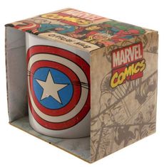 CurePink Bílý keramický hrnek Marvel|Captain America: Shield|Štít (objem 315 ml)