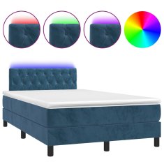 Greatstore Box spring postel s matrací a LED tmavě modrá 120x200 cm samet