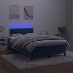 Greatstore Box spring postel s matrací a LED tmavě modrá 120x200 cm samet