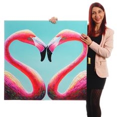 MCW Olejomalba Flamingo, 100% ručně malovaná nástěnná malba XL, 90x90cm