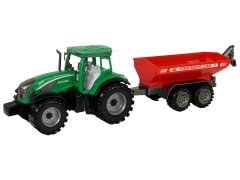 Lean-toys Zelený Traktor S Červeným Přívěsem Frikční Pohon