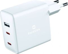 SWISSTEN Swissten Síťový Adaptér GaN 2x USB-C + 1x USB 70W PD Bilý