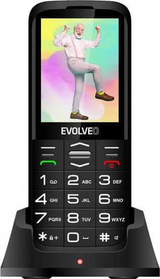 Evolveo EasyPhone FS, vyklápěcí mobilní telefon 2.8" pro seniory s nabíjecím stojánkem (černá barva)