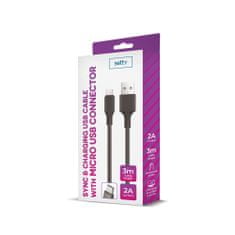 setty. USB - microUSB kabel 3,0 m 2A, černá (GSM109585)