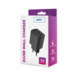 setty. síťová nabíječka 2x USB 3A černá (GSM106088)