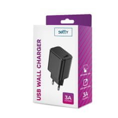 setty. síťová nabíječka 1x USB-A 3A, černá (GSM106084)