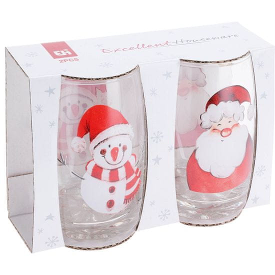 Excellent Houseware Vánoční Sklenice Na Pití S Vypouklým Dnem, Vánoční Dárek, Sněhulák, Santa Claus, 2X 300 Ml