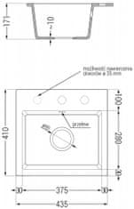 Mexen Milo granitový dřez 1 435 x 410 mm, bílá, + sifon grafit (6505441000-20-B)