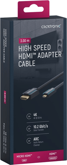 CLICKTRONIC HDMI - micro HDMI 2.0 4K 60Hz 3m kabel