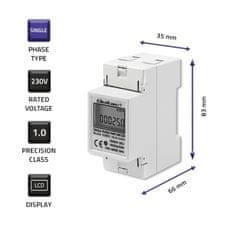 Jednofázový elektronický elektroměr | DIN lišta | 230V | LCD | 2P