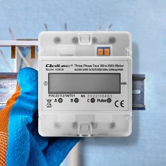 Qoltec Třífázový elektronický elektroměr | Měřič spotřeby energie na lištu DIN | 230V | LCD | 4P