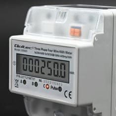 Qoltec Třífázový elektronický elektroměr | Měřič spotřeby energie na lištu DIN | 400V | LCD | 4P