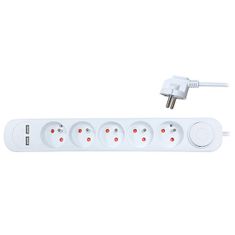 Solight  Prodlužovací přívod, 5 zásuvek, USB 2.4A, bílý, 3 x 1mm2, vypínač, 2m