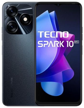 TECNO Spark 10 Pro NFC, obrovský displej velký displej, dlouhá výdrž velkokapacitní baterie 5000mAh, výkonný procesor, trojnásobný fotoaparát ochrana zraku bezrámečkový displej IPS displej čtečka otisku prstů připojení LTE internet LTE připojení  Wi-Fi Bluetooth 5.0 Android 13 Dual SIM GPS vysokokapacitní baterie vysoké rozlišení fotoaparát výkonný 50Mpx fotoaparát sluchátkový 3.5mm jack slot na paměťové karty MediaTek Helio G37 dostupný výkonný telefon slot na paměťové karty GPS podpora rychlonabíjení 18W rychlonabíjení technologie NFC bezkontaktní platby telefonem