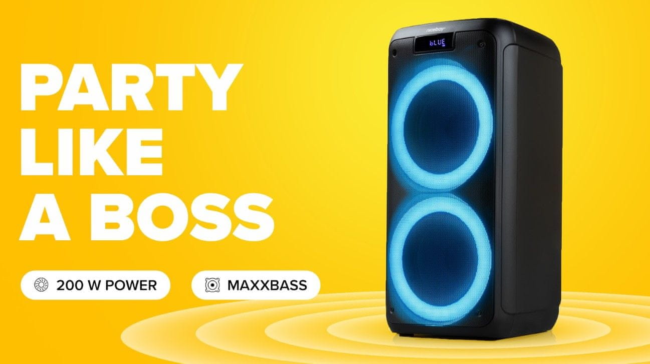  Bluetooth párty reproduktor Niceboy party boss 200 w parádní zvuk extrémně silné basy tws párování 