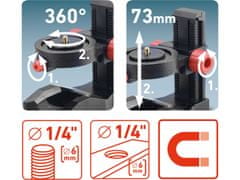 Extol Premium Držák-stativ nastavitelý, magnetický na laser/kameru, 1/4" šroub