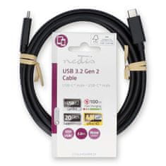 Nedis propojovací kabel USB 3.2 (Gen.2x2) zástrčka USB C - zástrčka USB C, 100W, 20 Gb/s, 2 m (CCGL64020BK20)