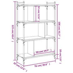 Greatstore Knihovna se 4 policemi kouřový dub 76x32x123cm kompozitní dřevo