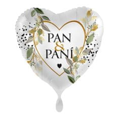 Párty balón foliový - srdce - Pan a Paní - svatba - 43 cm