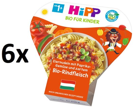 HiPP BIO Vaječné nudle s zeleninou a paprikou a jemným BIO hovězím masem 6 x 250 g