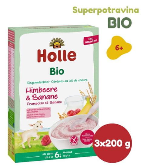 Holle Bio kaše s kozím mlékem, malinami a banánem 3 ks