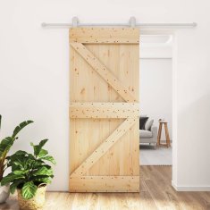 Greatstore Posuvné dveře s kováním 90 x 210 cm masivní borové dřevo